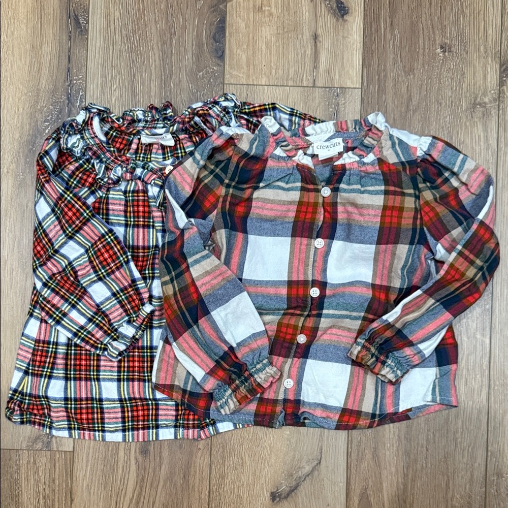 Crewcuts Plaid Ruffle Button Down Shirts XXS/3T